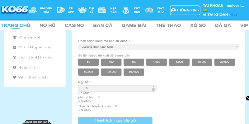 Quy trình nạp, rút tiền vào nhà cái KO66 được thiết lập an toàn