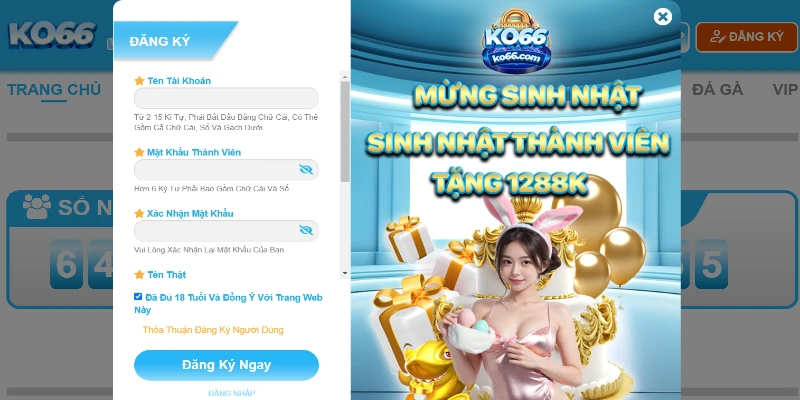 Thao tác đăng ký hội viên KO66 chính thức siêu đơn giản